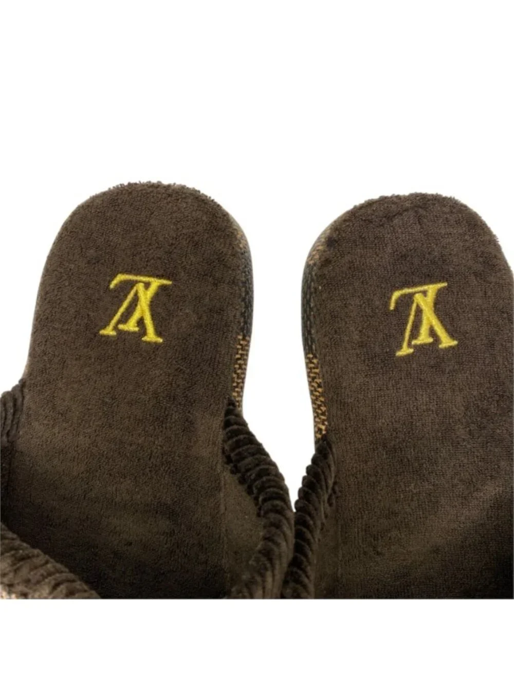 Louis Vuitton Palace Line Slippers Mules Damier Leather Pile Ebene Brown
